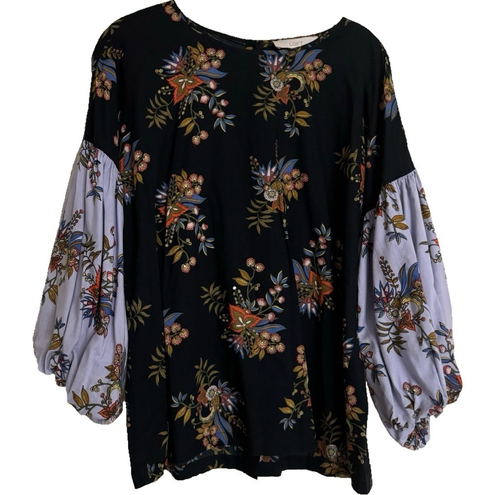 Ann Taylor Loft Floral Top Lantern Balloon Sleeve Blouse Cottage Feminine Size S